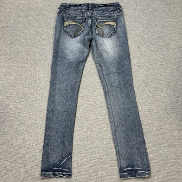 Reign Womens Blue Denim Skinny Leg Jeans Low Rise Stretch Pockets Size Curvy 3 - Picture 2 of 14